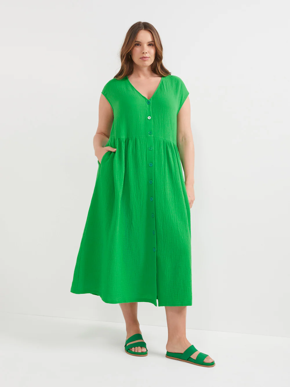 The Button Front Crinkle Midi Dress - Image 5