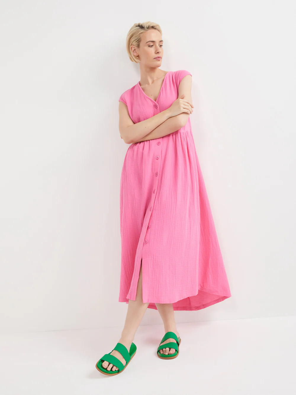 The Button Front Crinkle Midi Dress - Image 2