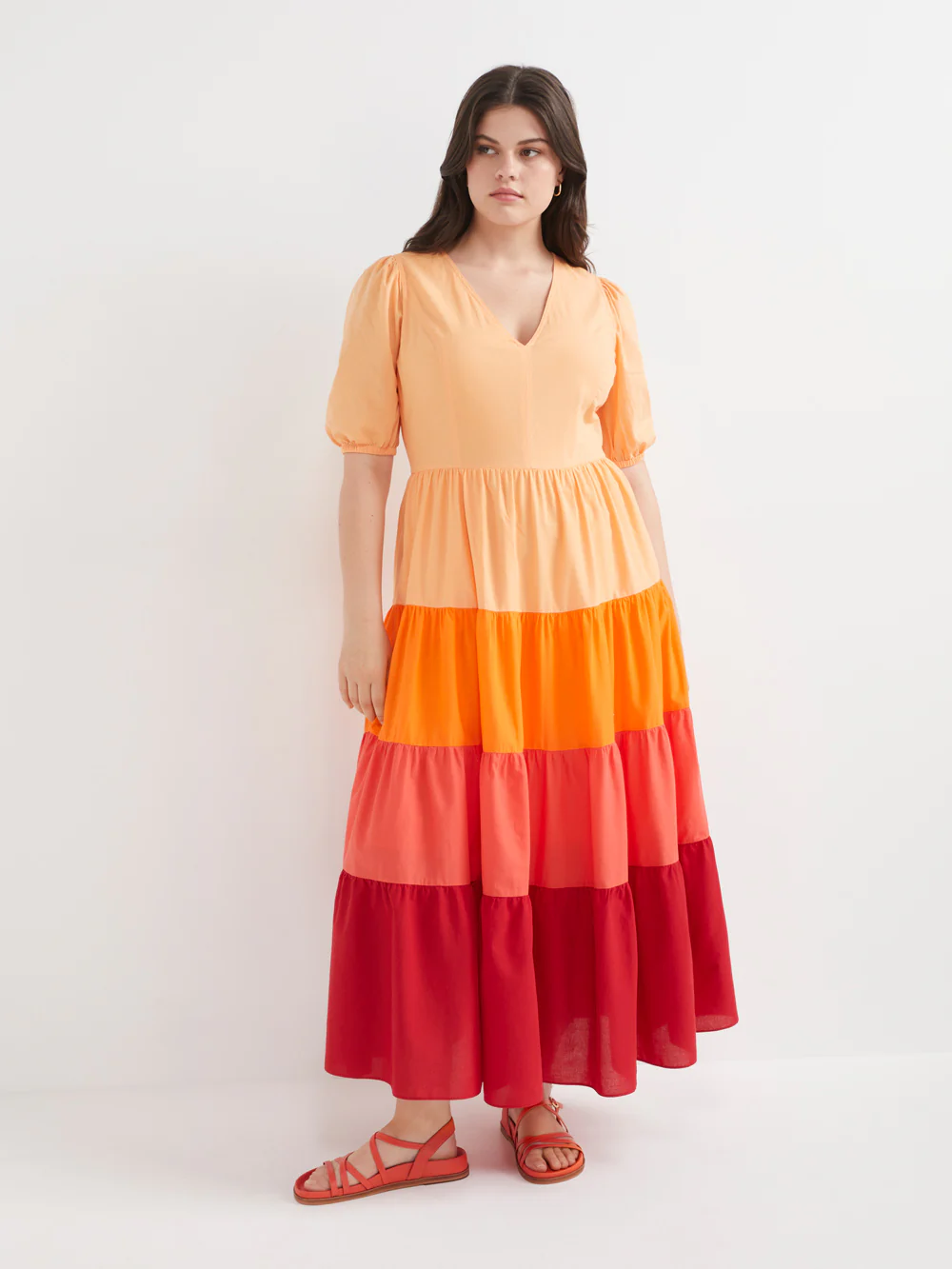 The Contrast Panel Cotton Tiered Dress