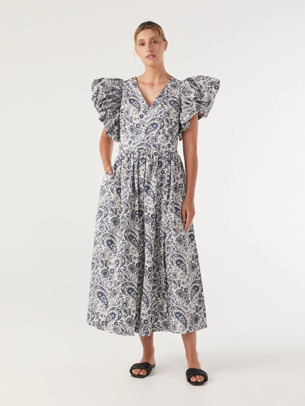 The Cotton Paisley Statement Sleeve Dress - Image 2