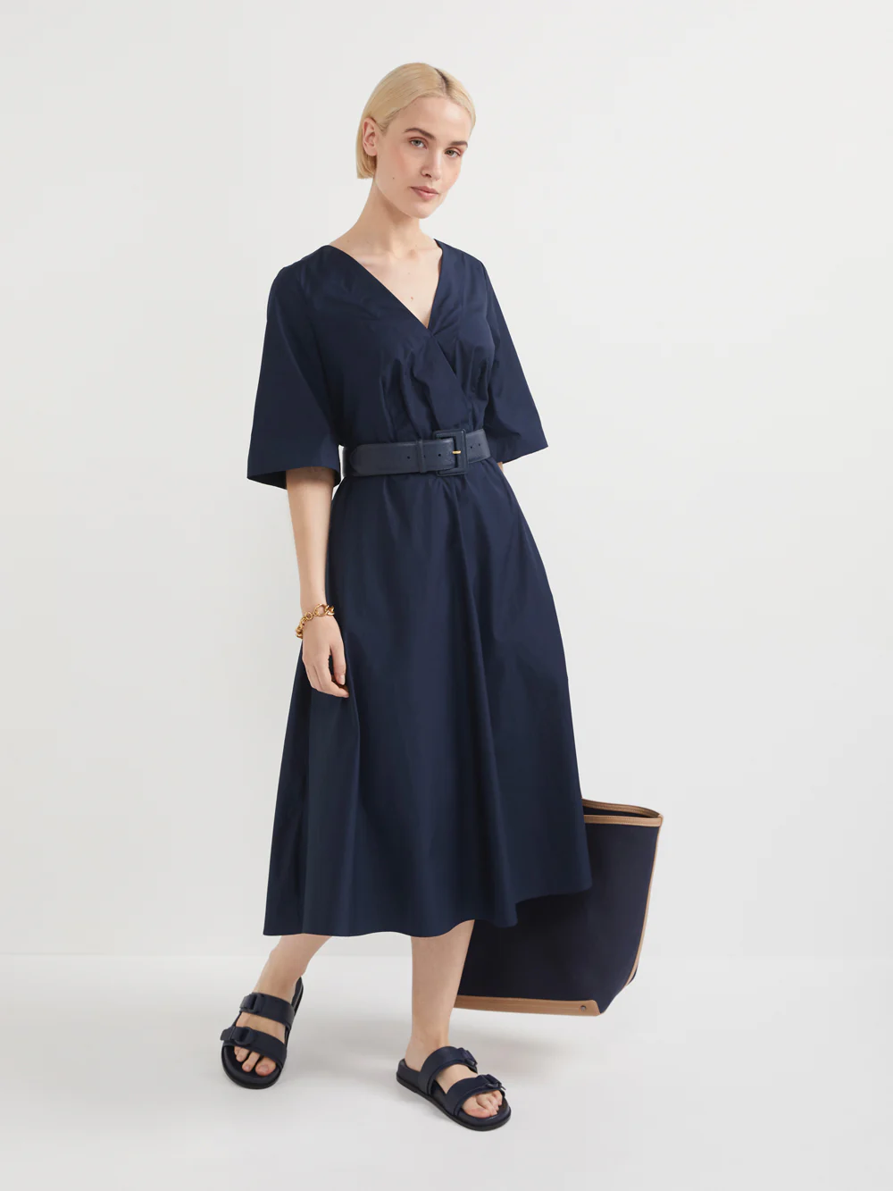 The Cross Front Poplin Midi Dress