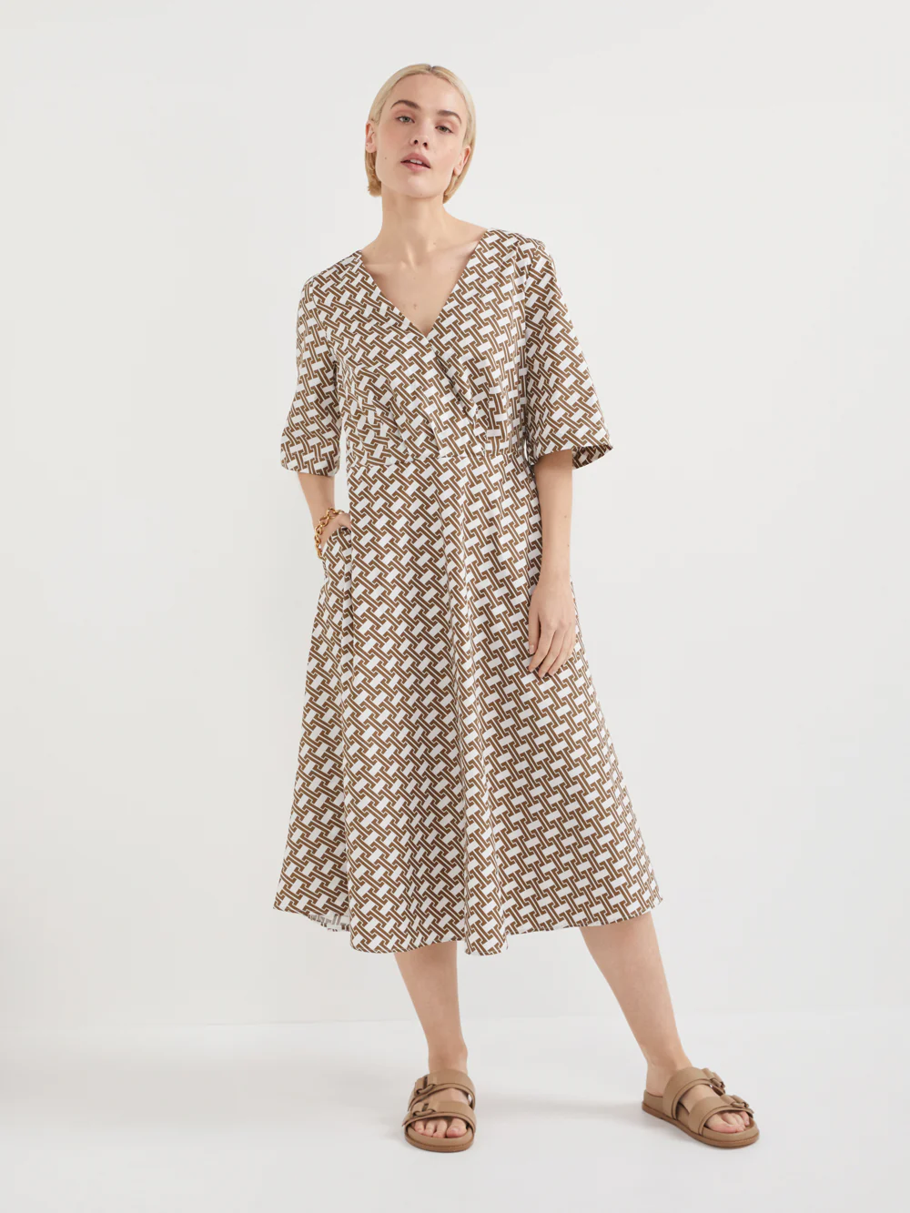 The Cross Front Poplin Print Midi Dress