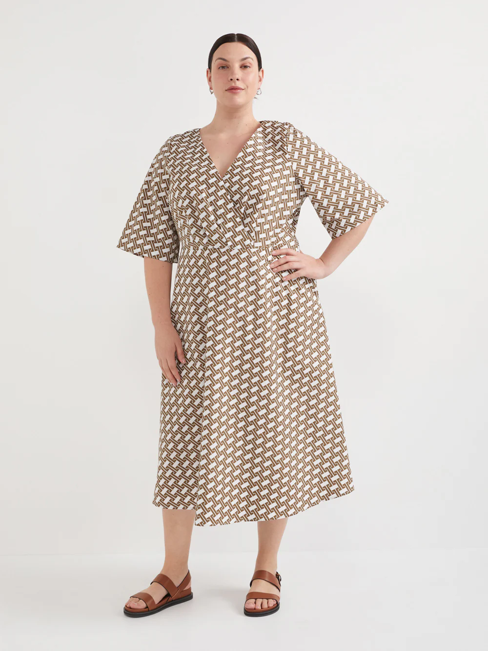 The Cross Front Poplin Print Midi Dress - Image 5