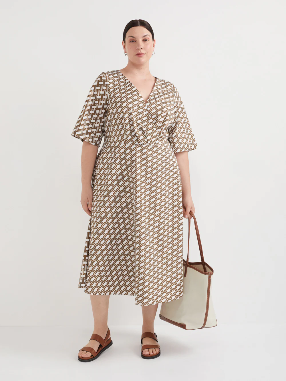 The Cross Front Poplin Print Midi Dress - Image 7