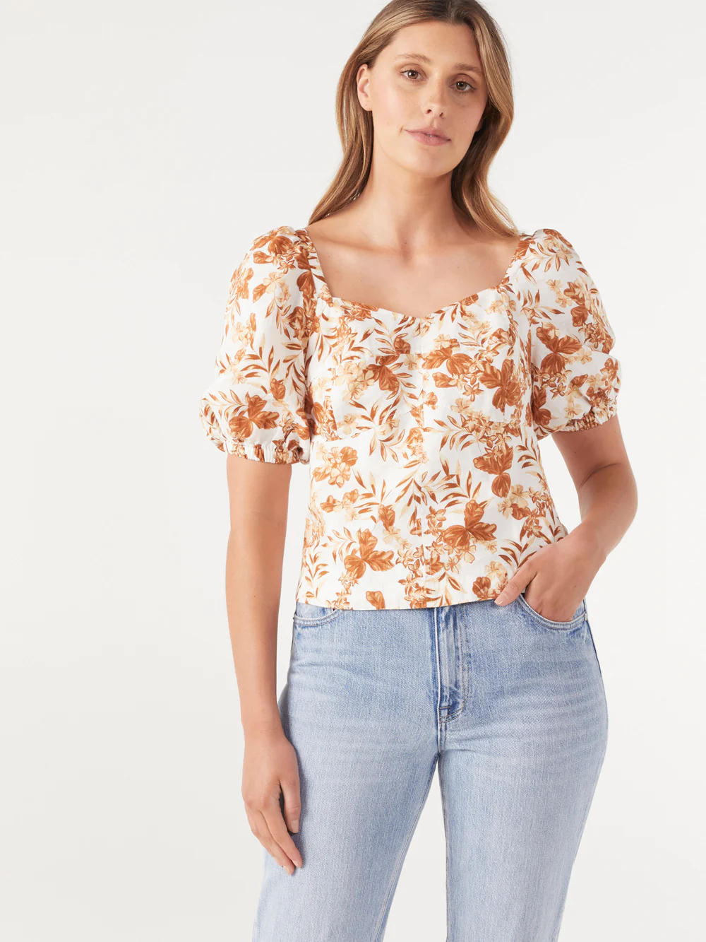 The Linen Puff Sleeve Print Top - Image 2