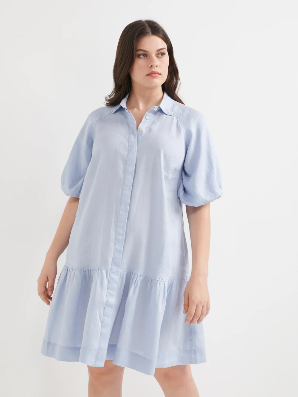 The Linen Puff Sleeve Shirt Dress