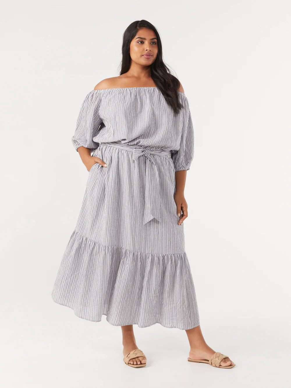 The Off Shoulder Stripe Maxi Dress - Image 6