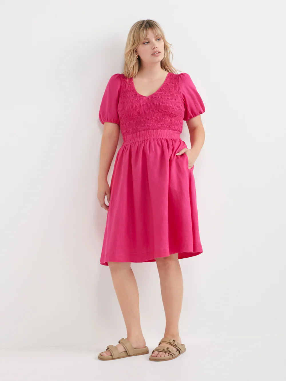 The Shirred Bodice V-Neck Dress - Image 3