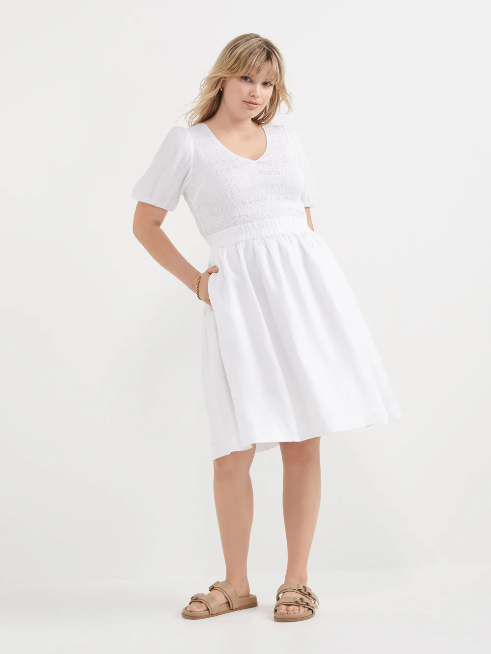 The Shirred Bodice V-Neck Dress - Image 4