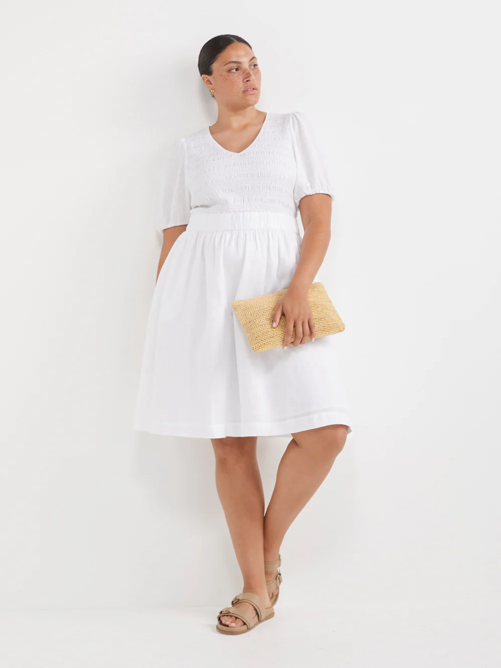 The Shirred Bodice V-Neck Dress - Image 6
