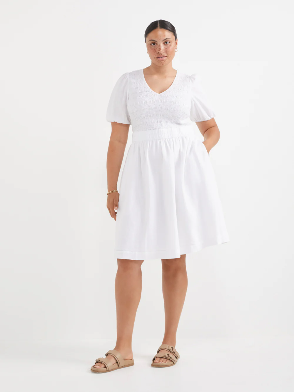 The Shirred Bodice V-Neck Dress - Image 8