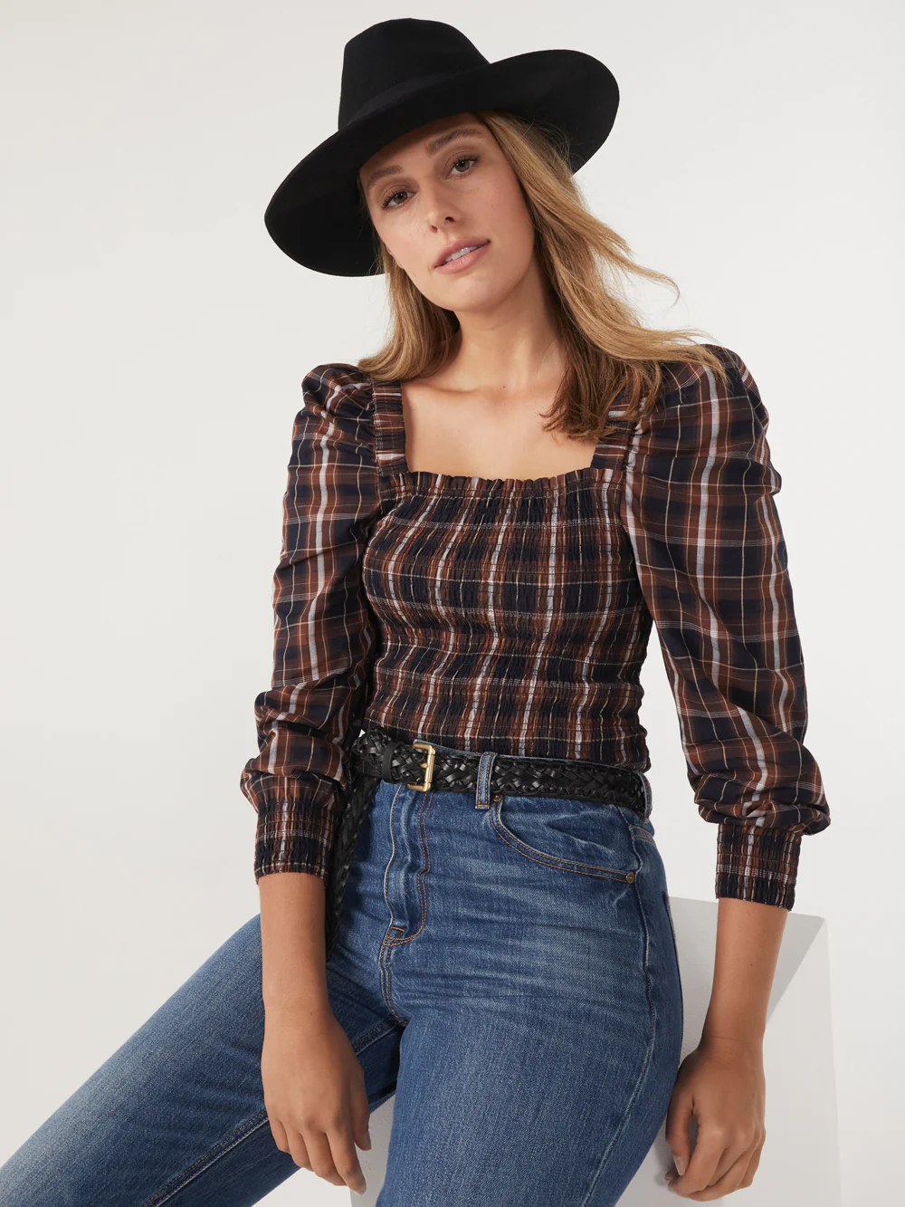 The Shirred Cotton Check Top