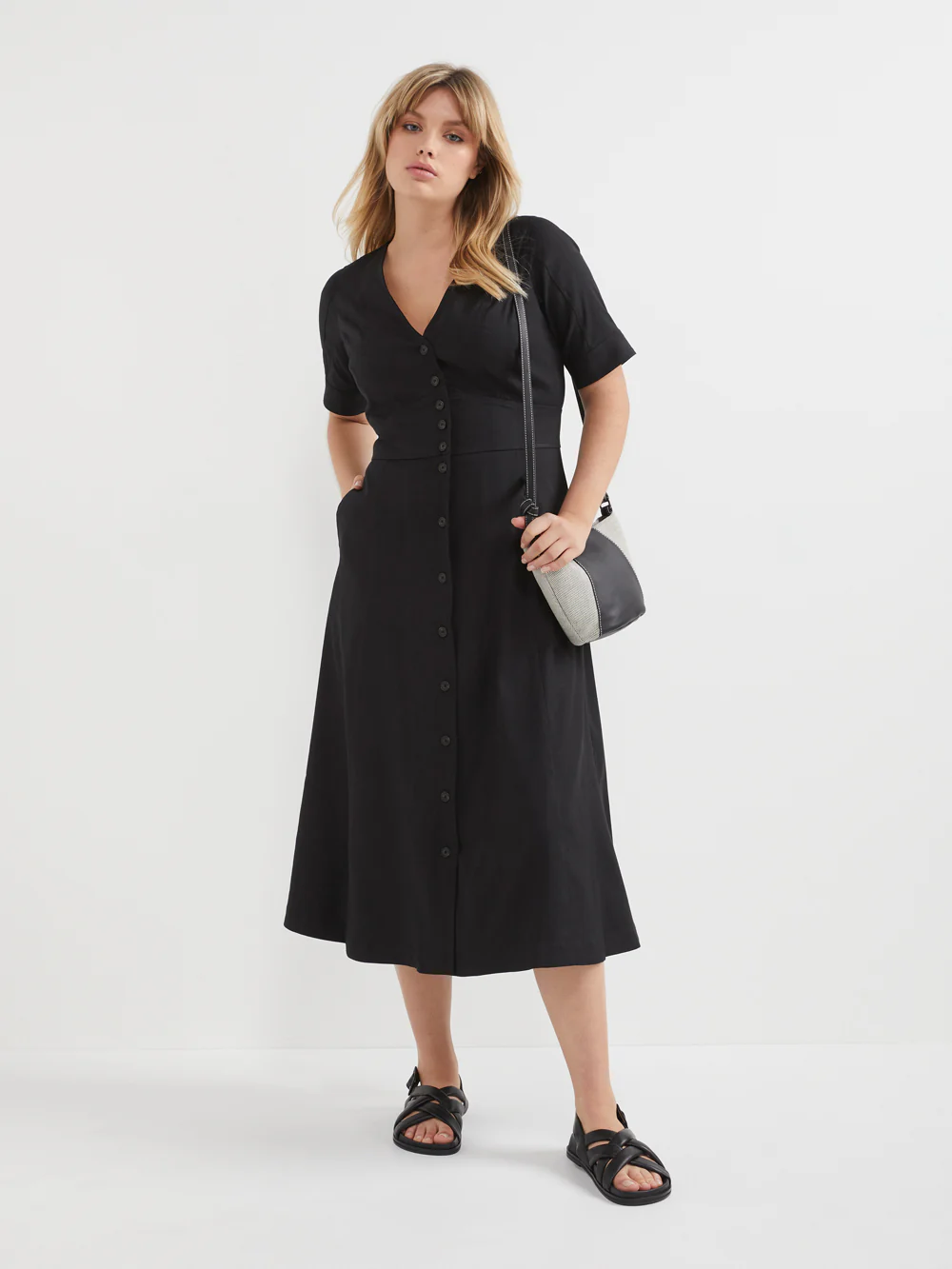 The Stretch Linen Button Front Dress