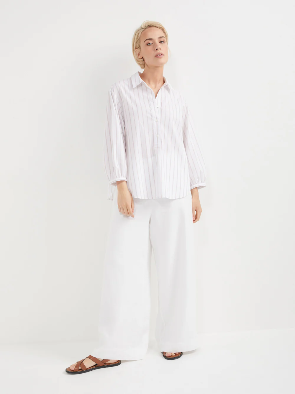The Stripe Cotton Poplin Popover Top