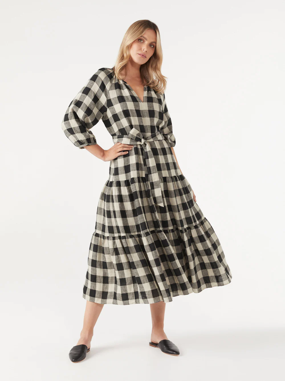The Tiered Linen Check Dress - Image 2