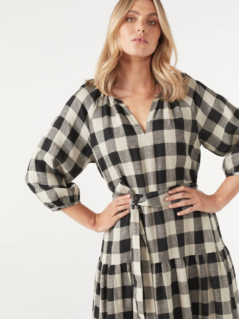 The Tiered Linen Check Dress - Image 4
